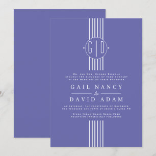 White stripes and initials periwinkle blue wedding invitation