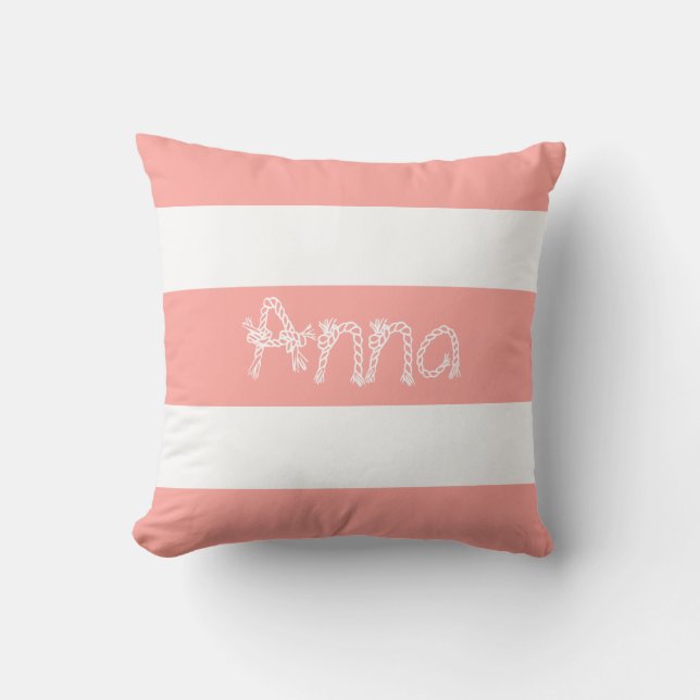 White Stripes Anna Your Name Cushion Throw Pillow (Front)