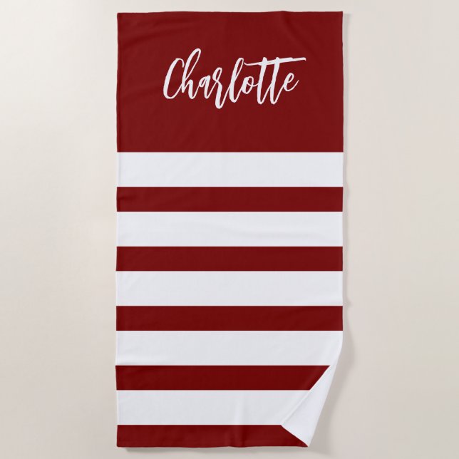 White Stripes Beach Trip Nautical Custom Beach Towel (Front)