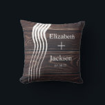 White Stripes Dark Wood Monogram Couples Wedding  Throw Pillow<br><div class="desc">White Stripes Dark Wood Monogram Couples Wedding</div>