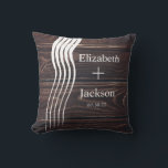White Stripes Dark Wood Monogram Couples Wedding  Throw Pillow<br><div class="desc">White Stripes Dark Wood Monogram Couples Wedding</div>