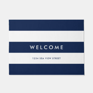 White Stripes Editable Background Colours Welcome Doormat