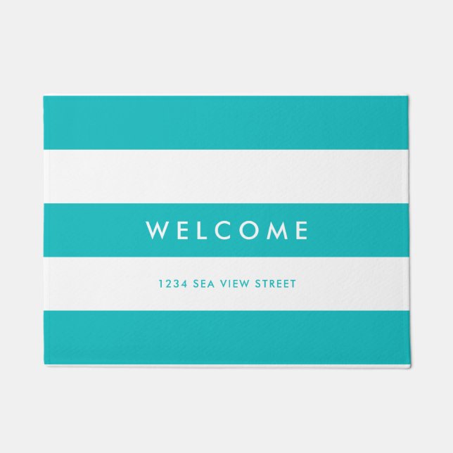White Stripes Editable Background Colours Welcome Doormat (Front)