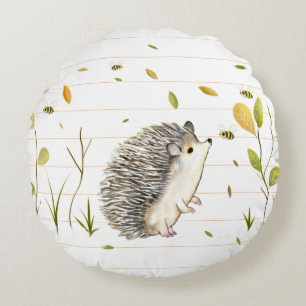 White Stripes Hedgehog Round Pillow