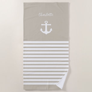 White Stripes Nautical Personalized Girl Beach Towel