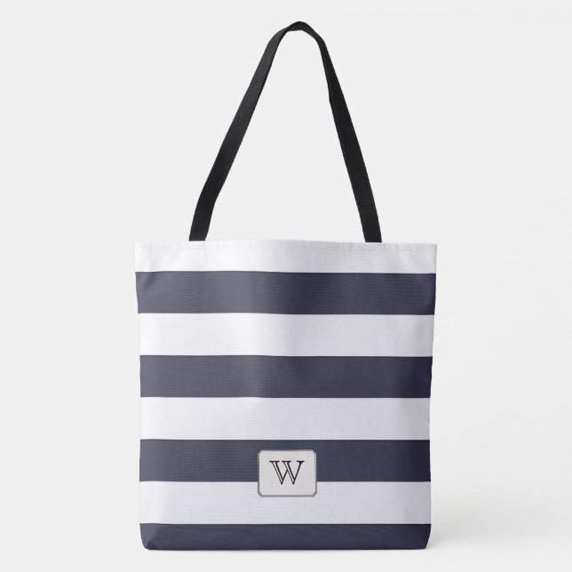 White Stripes on any Colour Custom Monogram Tote Bag (Front)