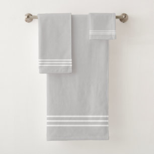 White Stripes on Light Silver Grey Bath Towel Set
