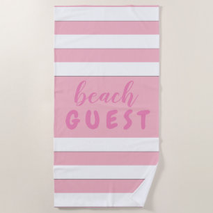White Stripes on Pink Custom Text Beach GUEST Beach Towel
