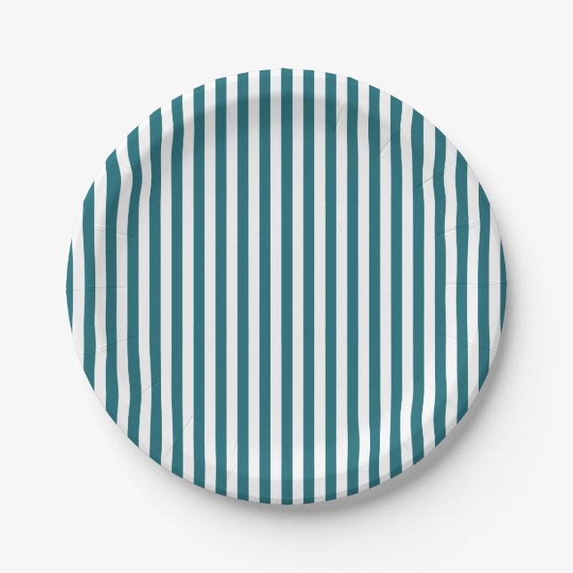 White Stripes Teal Paper Plate (Front)
