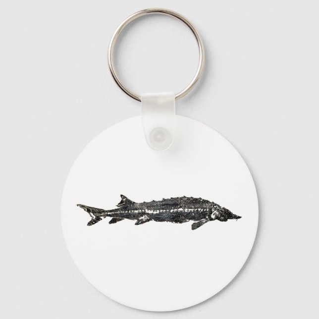White Sturgeon Gyotaku-40-Item Keychain (Front)