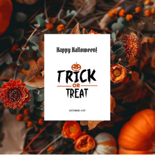 White Stylish Halloween "Trick Or Treat" Print Postcard