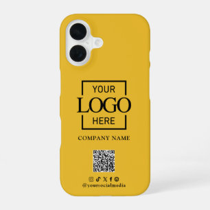 White Stylish Minimalist Business Logo & QR Code iPhone 16 Case