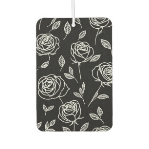 White Stylized Roses on black Air Freshener