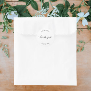 White Stylized Wedding Thank You Classic Round Sticker
