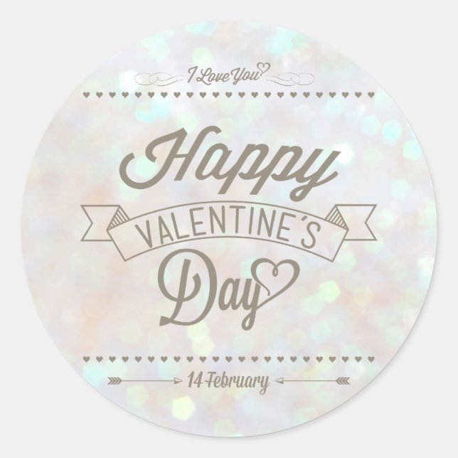 White Subtle Glitter Bokeh Valentine's Day Sticker (Front)