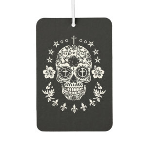 White Sugar Skull and Cross with Fleur De Lis Air Freshener
