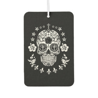 White Sugar Skull and Cross with Fleur De Lis Air Freshener