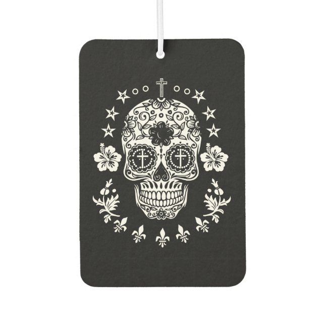 White Sugar Skull and Cross with Fleur De Lis Air Freshener (Front)