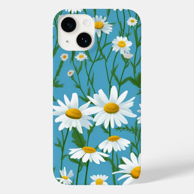 White Summer Daisies On Aqua Case-Mate iPhone Case (Back)