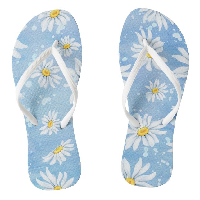 white summer daisy on blue flip flops (Footbed)