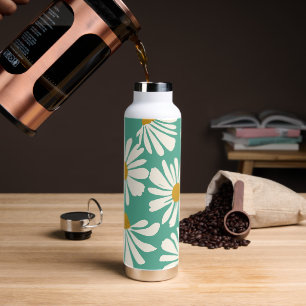 White Summer Daisy Petals with Customizable Backgr Water Bottle