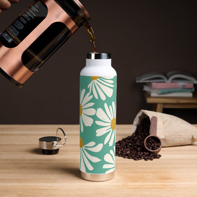 White Summer Daisy Petals with Customizable Backgr Water Bottle (Coffee (Rotated))