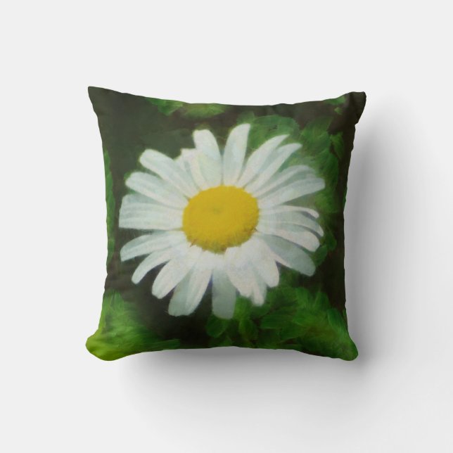 White Summer Daisy Throw Pillow (Front)