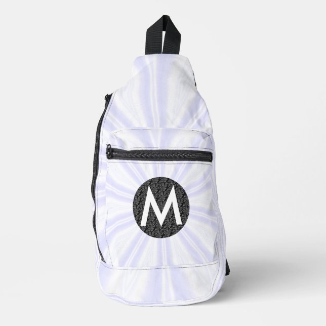 White Sunburst Monogrammed Black Circle Sling Bag (Front)