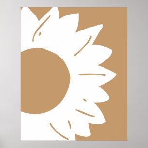 White Sunflower on Tan Abstract Wall Art