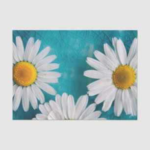 White Sunflowers on Turquoise Tissue Paper