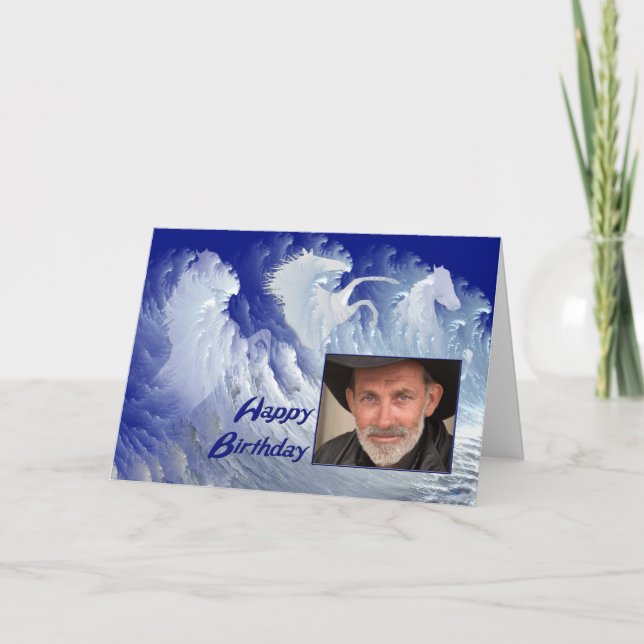White Surf Horses Photo birthday card (Front)