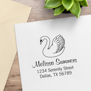 White Swan Address Rubber Stamp