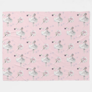 White Swan Ballerina in Snow Pink Fleece Blanket