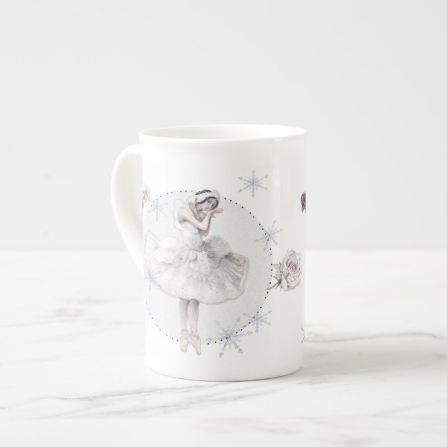 White Swan Ballerina with Roses Bone China Mug (Front Left)