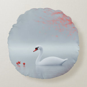 White Swan Design Round Pillow