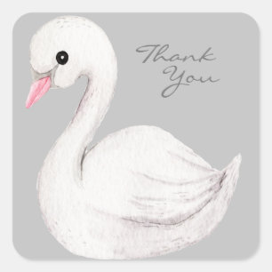 White Swan Elegant Grey Script Thank You Square Sticker