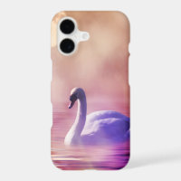 White Swan floating on a misty lake