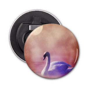 White Swan floating on a misty lake Bottle Opener