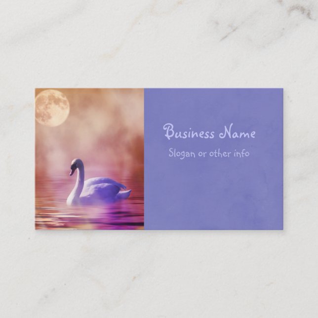 White Swan floating on a misty lake Business Card (Front)