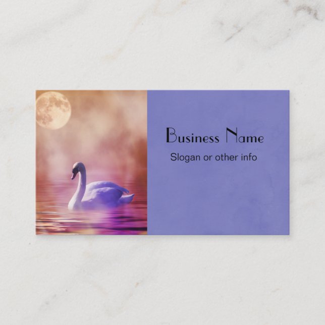 White Swan floating on a misty lake Business Card (Front)
