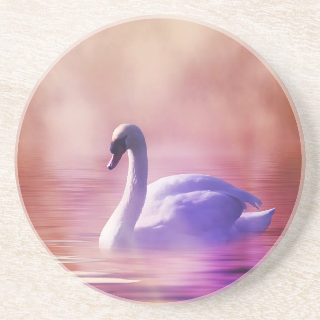 White Swan floating on a misty lake Coaster (Front)