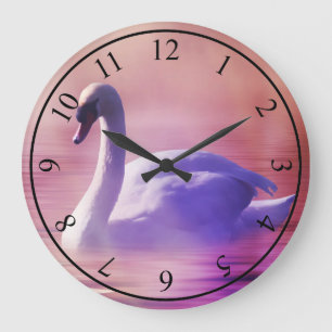 White Swan floating on a misty lake Large Clock