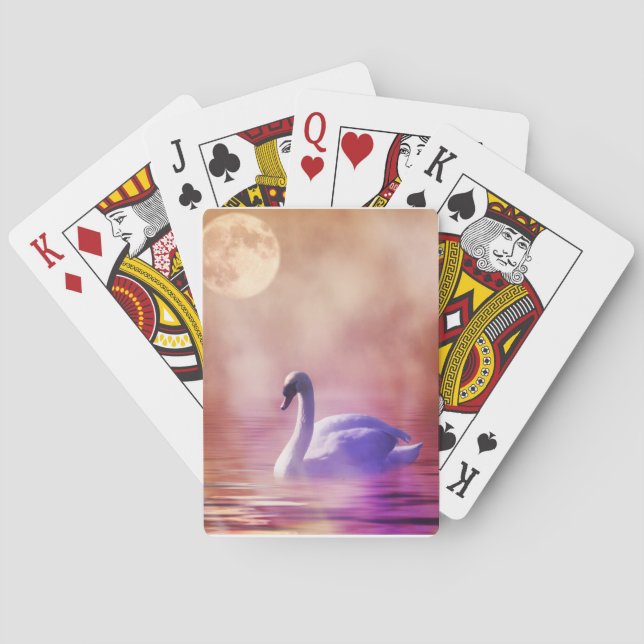 White Swan floating on a misty lake Playing Cards (Back)