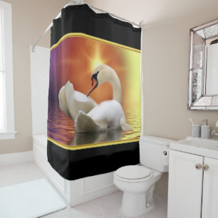 White Swan in a lake with a orange gold sunset