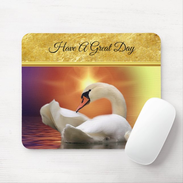 White Swan in a lake with a orange gold sunset Mouse Pad (With Mouse)