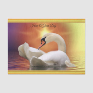 White Swan in a lake with a orange gold sunset Tissue Paper
