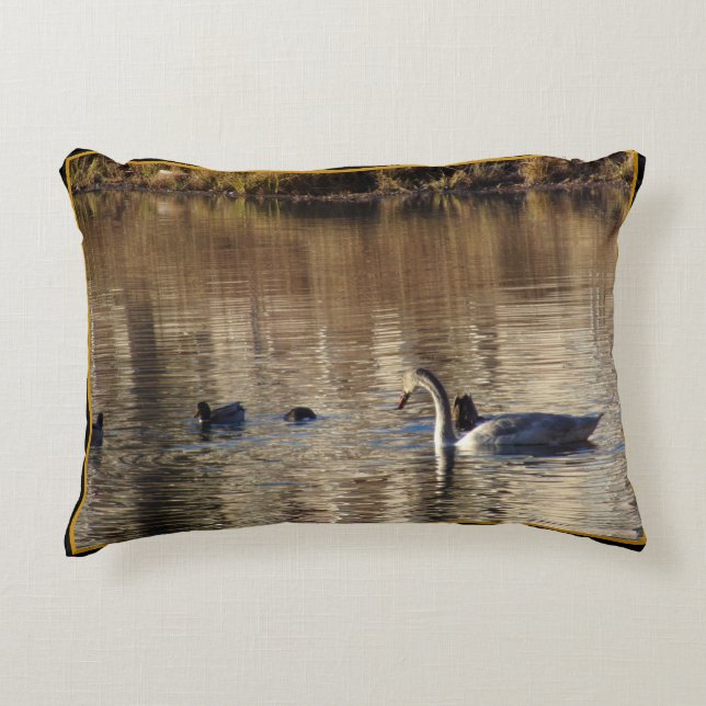 White Swan n Mallard Ducks Accent Pillow (Front)