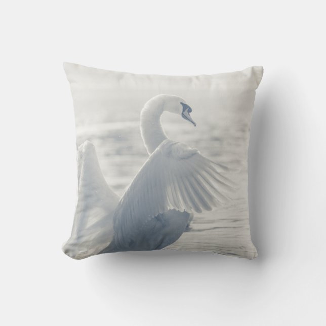 White Swan Nature Photo Throw Pillow (Front)