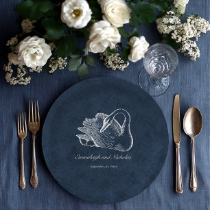 White Swan Navy Blue Paper Plate