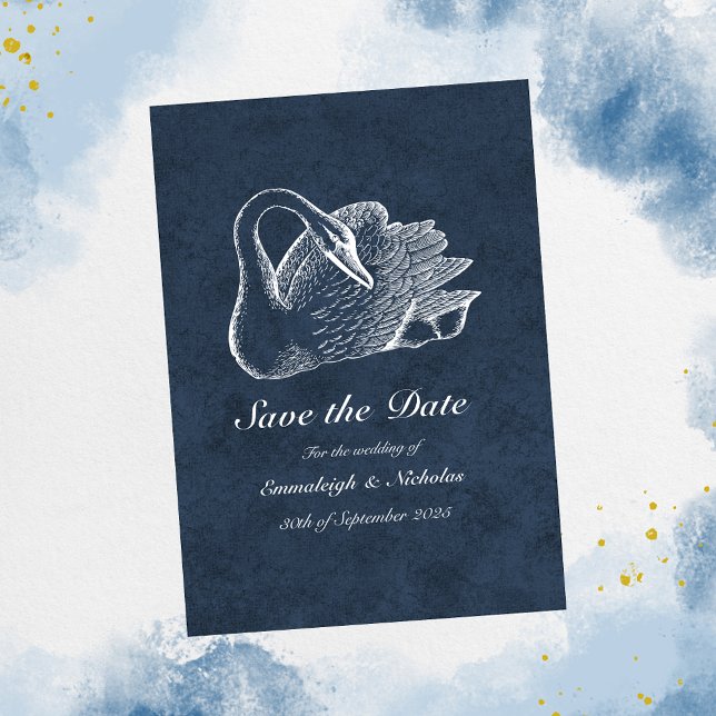 White Swan Navy Blue Save The Date Invitation (Creator Uploaded)